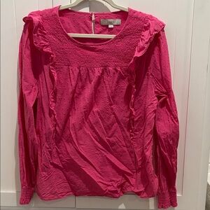 LOFT Fuchsia Blouse with Ruffle Details
